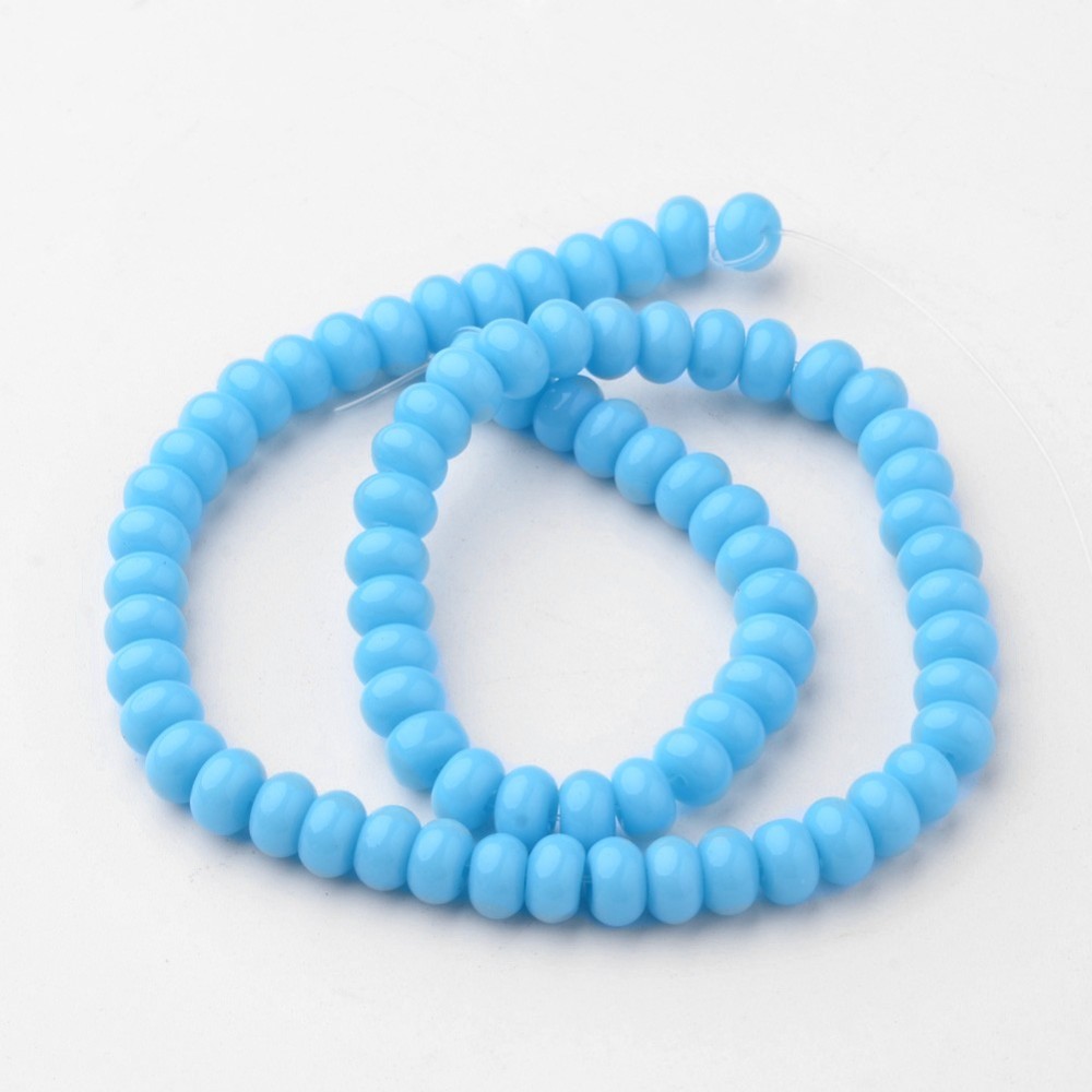 PandaHall Glass Beads Strands, Rondelle, Dyed, DeepSkyBlue, 6x4mm, Hole: 1mm; about 71pcs/strand, 10.8" Glass Rondelle Blue