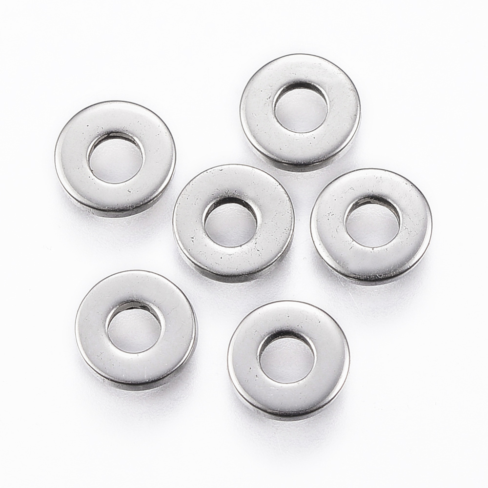 PandaHall 304 Stainless Steel Bead Spacers, Disc, Stainless Steel Color, 6.5x1mm, Hole: 3mm Stainless Steel Disc