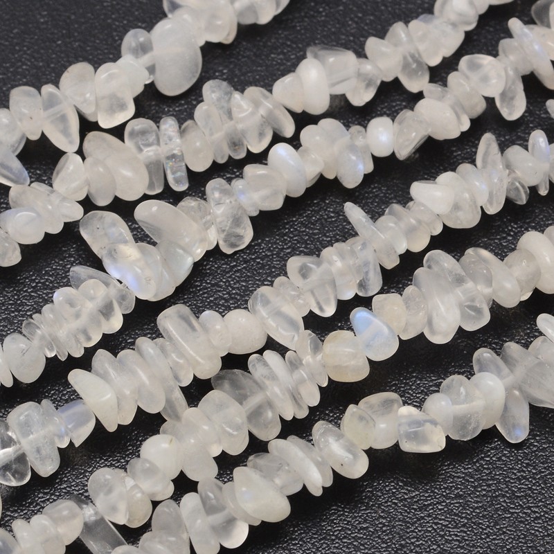 PandaHall Chips Natural White Moonstone Beads Strands, 3~8x3~12x3~5mm, Hole: 1mm; about 32" Moonstone Chip