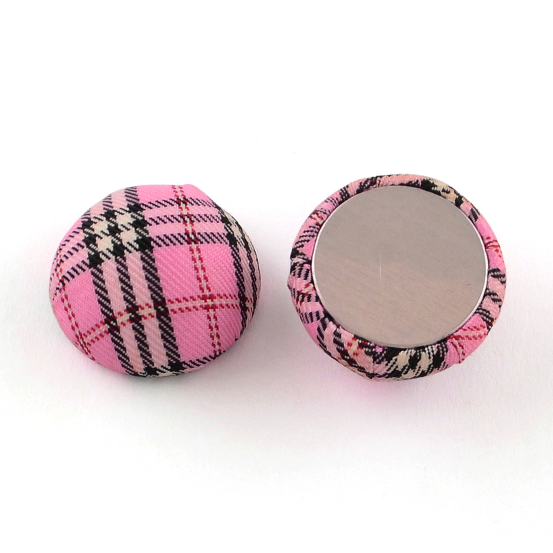 PandaHall Tartan Design Half Round Domed Handmade Cabochons, Iron covered with Cloth, Pink, 25x11mm Cloth Half Round Pink