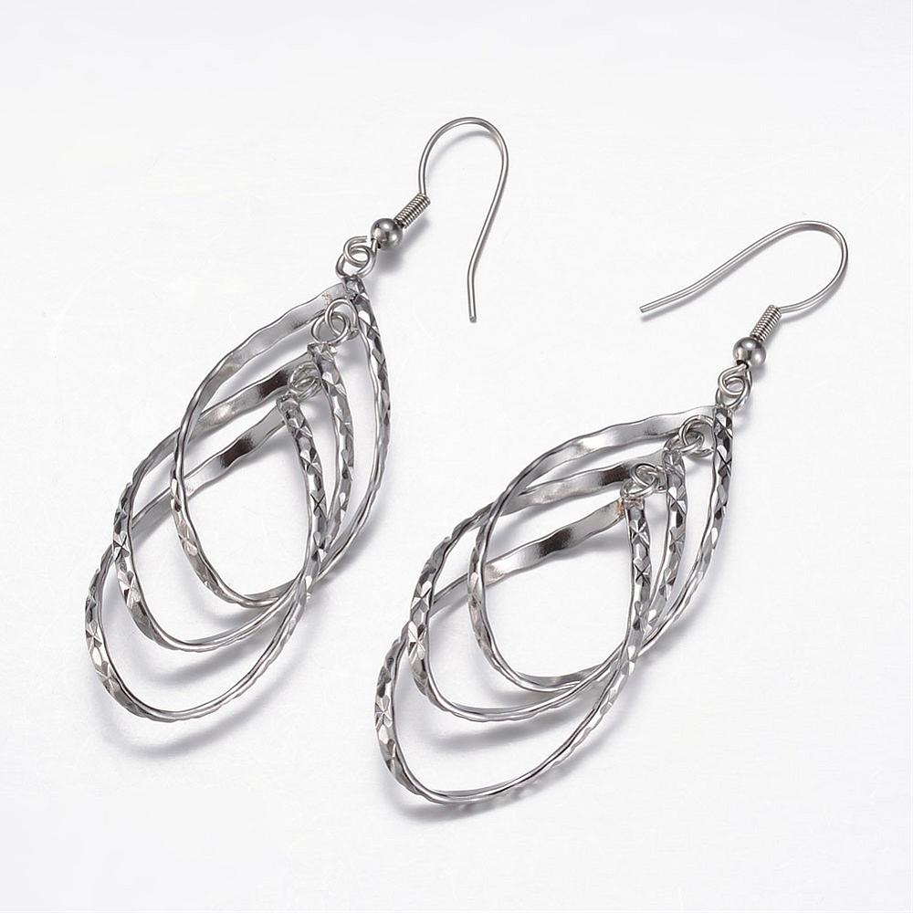PandaHall 304 Stainless Steel Dangle Earrings, Drop, Stainless Steel Color, 70mm; Pin: 0.7mm Stainless Steel