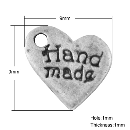 PandaHall Alloy Pendants, Lead Free & Nickel Free, Heart, Antique Silver, 9x9x1mm, Hole: 1mm Alloy Heart