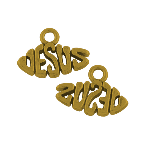 PandaHall Tibetan Style Alloy Name Jesus Pendants for Easter, Lead Free & Cadmium Free, Antique Golden, 11x15x2mm, Hole: 2mm Alloy Word
