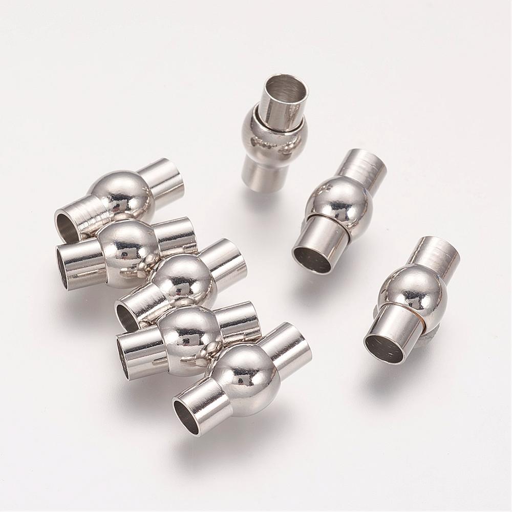 PandaHall Brass Magnetic Clasps, Nickel Free, Oval, Platinum, 17x9mm, Hole: 5mm Brass Oval