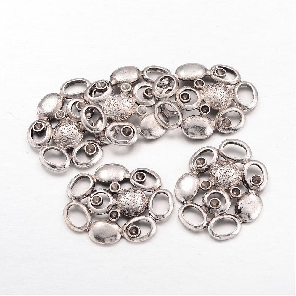 PandaHall Alloy Rhinestone Connector Settings, Lead Free and Cadmium Free, Flower, Antique Silver Color, about 33.5mm long, 27mm wide, 3.5mm...