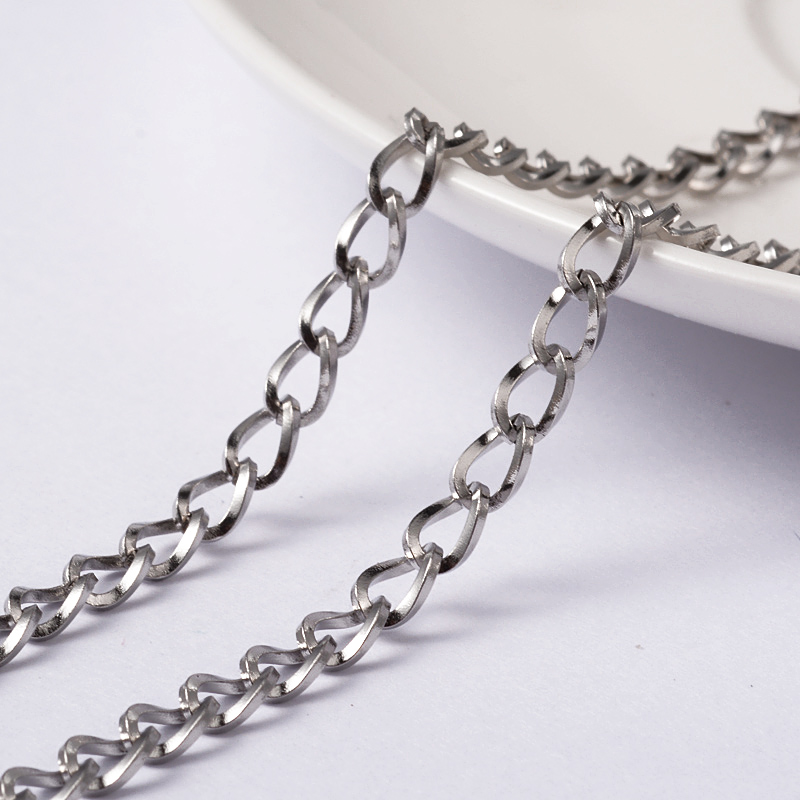 PandaHall 304 Stainless Steel Twisted Chain Curb Chains, with Spool, Stainless Steel Color, 6x4x0.8mm; about 20m/roll Stainless Steel