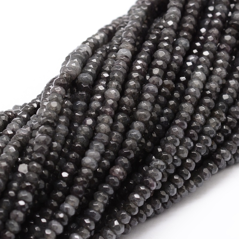PandaHall Dyed Natural Malaysia Jade Rondelle Beads Strands, Faceted, Gray, 4x2mm, Hole: 1mm; about 137pcs/strand, 14.5" Malaysia Jade...
