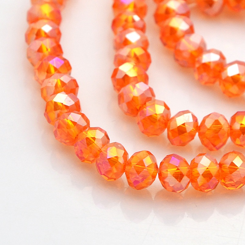 PandaHall AB Color Plated Faceted Rondelle Electroplate Glass Beads Strands, DarkOrange, 6x4mm, Hole: 1mm; about 100pcs/strand, 18.1" Glass...