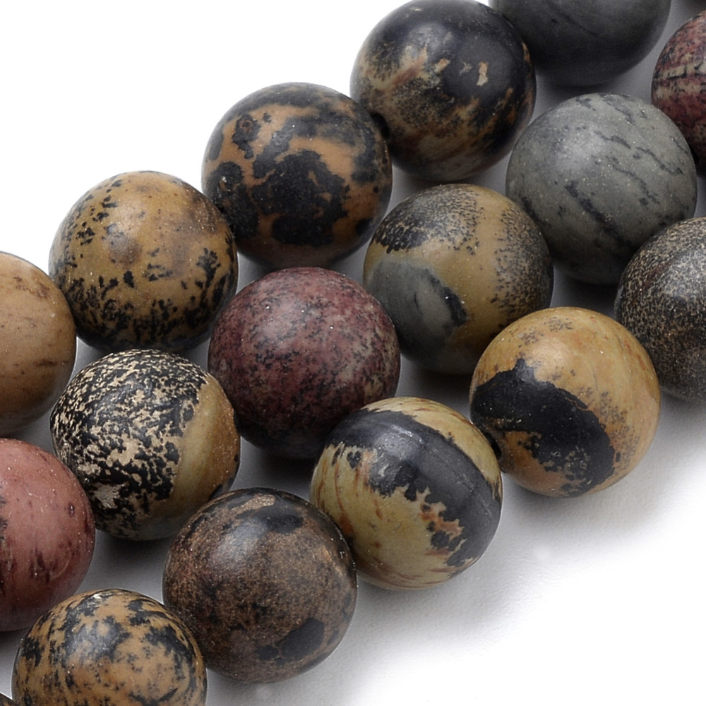 PandaHall Natural Dendritic Jasper Beads Strands, Round, 8mm, Hole: 1mm; about 50pcs/strand, 15.7" Dendritic Jasper Round