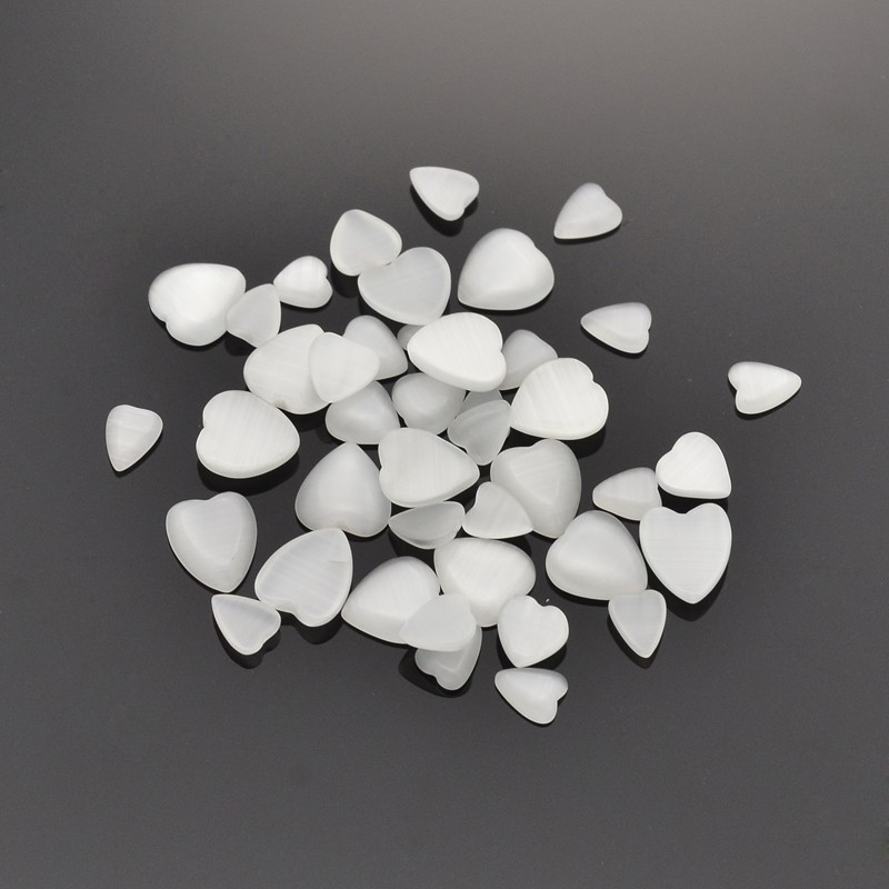 PandaHall Mixed Heart Cat Eye Cabochons, White, 6~10.5x5~9x2~2.5mm, about 200g/bag Glass Heart White