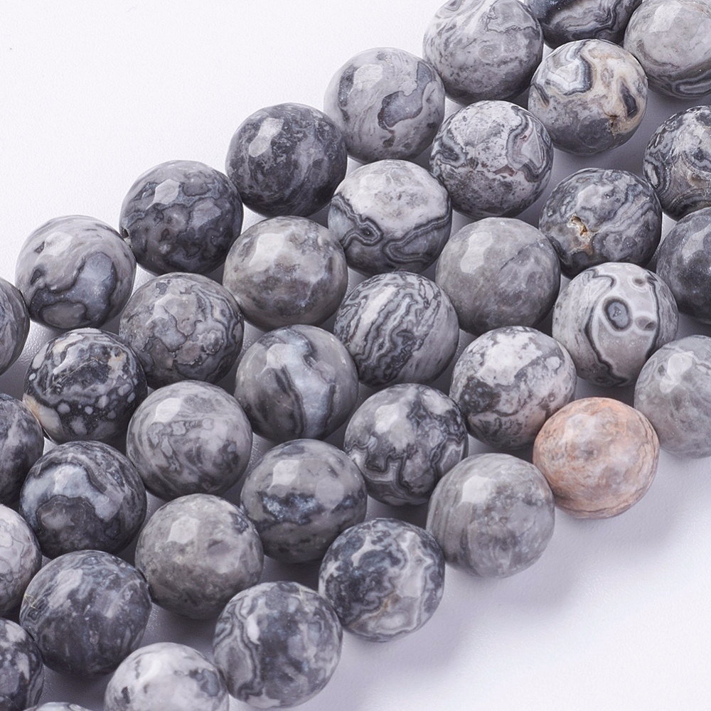 PandaHall Natural Map Stone/Picasso Stone/Picasso Jasper Beads Strands, Faceted, Round, 10mm, Hole: 1mm; about 38pcs/strand, 15.75" Map...