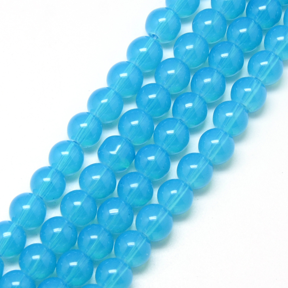 PandaHall Baking Painted Glass Beads Strands, Imitation Opalite, Round, DeepSkyBlue, 8mm, Hole: 1.3~1.6mm; about 100pcs/strand, 31.4" Glass...