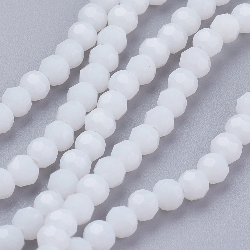 PandaHall Faceted Glass Beads Strands, Round, White, 4mm, Hole: 1mm; about 100pcs/strand, 13.7" Glass Round White