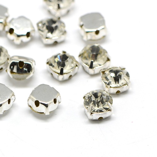 PandaHall Sew on Rhinestone, Grade B Glass Rhinestone, with Brass Prong Settings, Garments Accessories, Platinum, 6.5x6.5x5mm, Hole: 1mm...