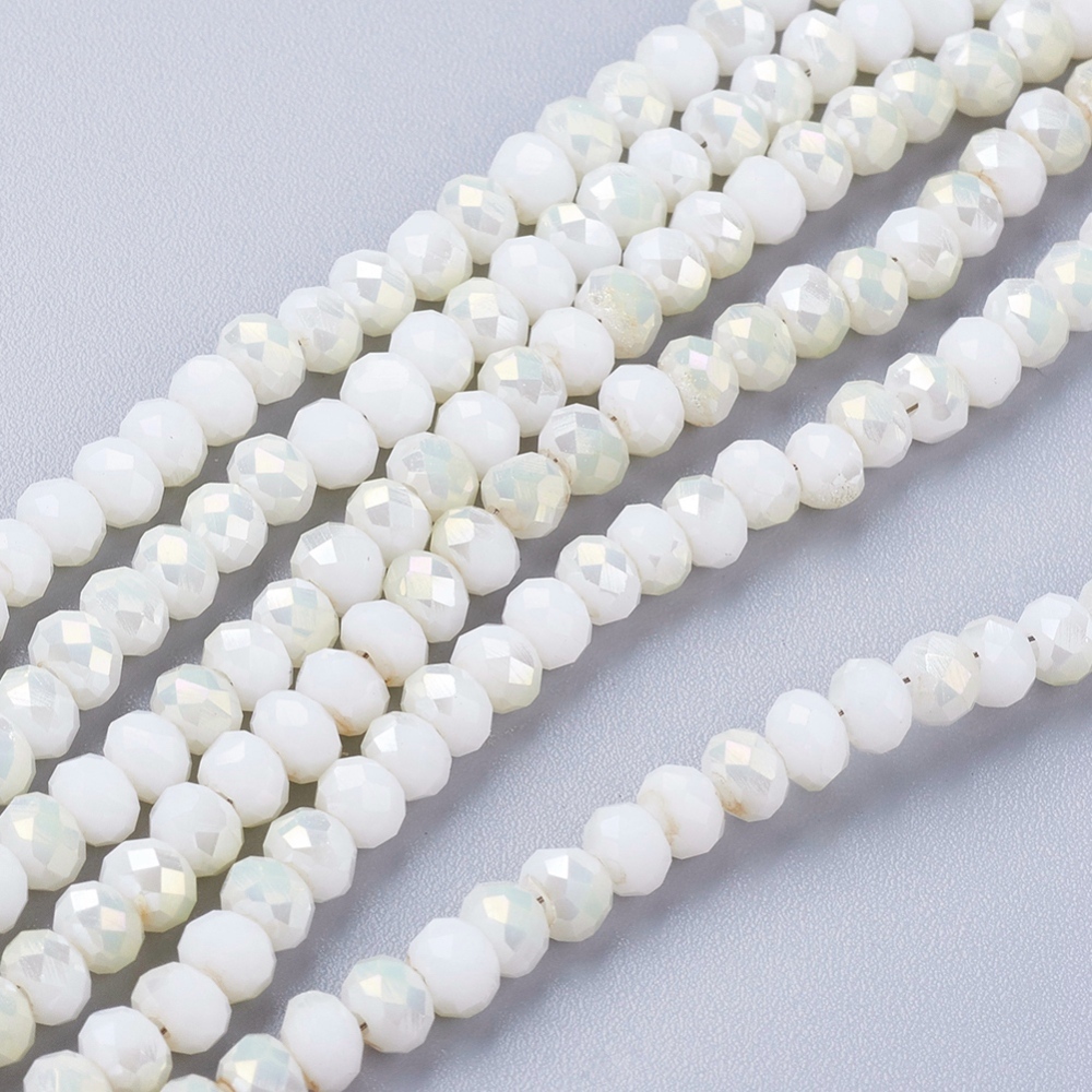 PandaHall Electroplate Glass Faceted Rondelle Beads Strands, Imitation Jade, Half Plated, WhiteSmoke, 4x3mm, Hole: 1mm; about 140pcs/strand...