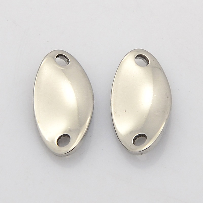 PandaHall 304 Stainless Steel Oval Links, Stainless Steel Color, 17x8x2mm, Hole: 2mm Stainless Steel Oval