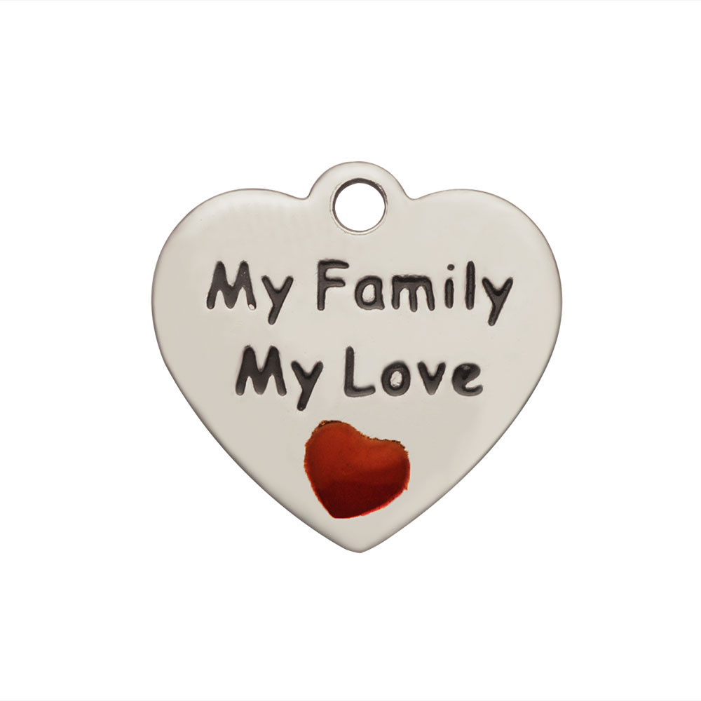 PandaHall 304 Stainless Steel Enamel Pendants, Heart with Word My Family My Love, Black, 15x16x1mm, Hole: 1.5mm Stainless Steel+Enamel Heart...