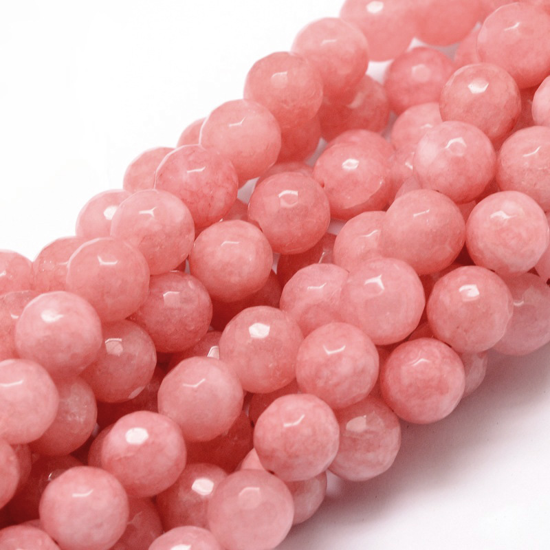PandaHall Dyed Natural White Jade Round Beads Strands, Faceted, Pink, 10mm, Hole: 1mm; about 38pcs/strand, 14.5" White Jade Round Pink