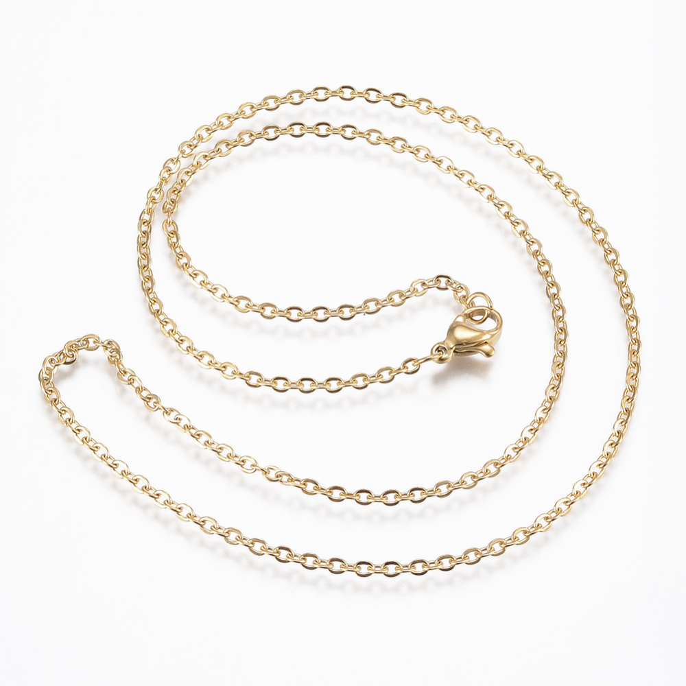 PandaHall 304 Stainless Steel Cable Chain Necklaces, with Lobster Claw Clasps, Golden, 17.7"(45cm); 10strand/bag Stainless Steel