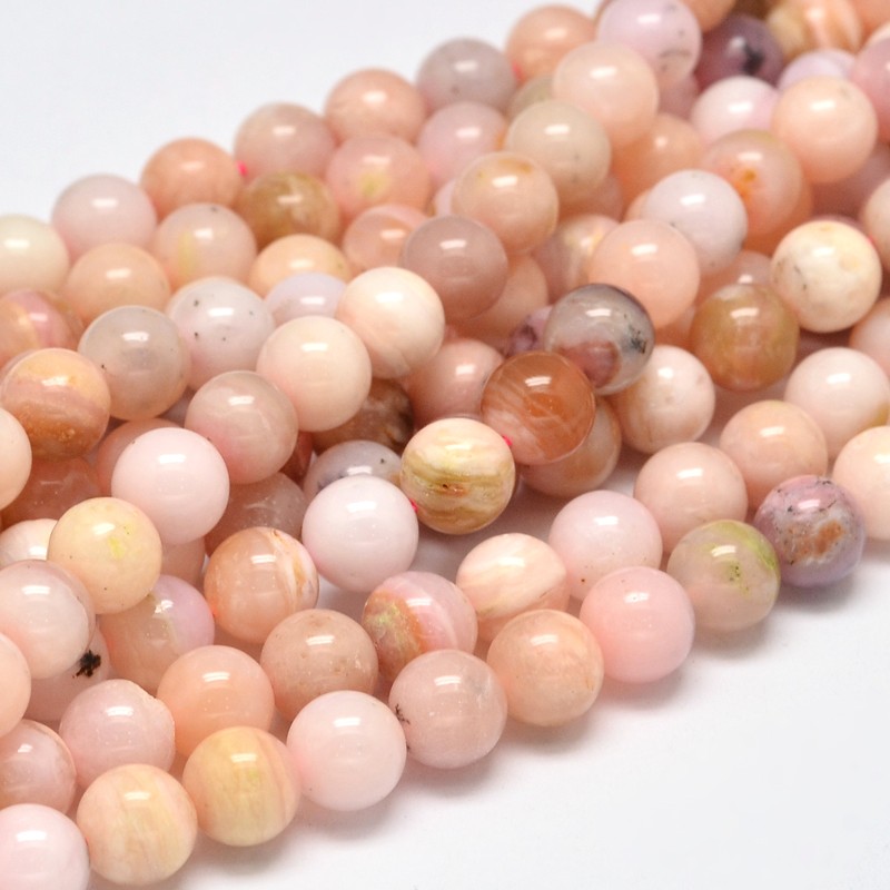 PandaHall Round Natural Pink Opal Bead Strands, 8mm, Hole: 1mm; about 47pcs/strand, 15.5" Pink Opal Round