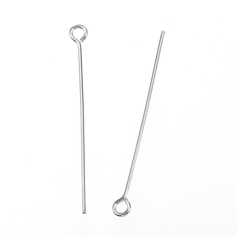 PandaHall 304 Stainless Steel Eye Pin, Stainless Steel Color, 35mm, Hole: 2mm; Pin: 0.8mm Stainless Steel