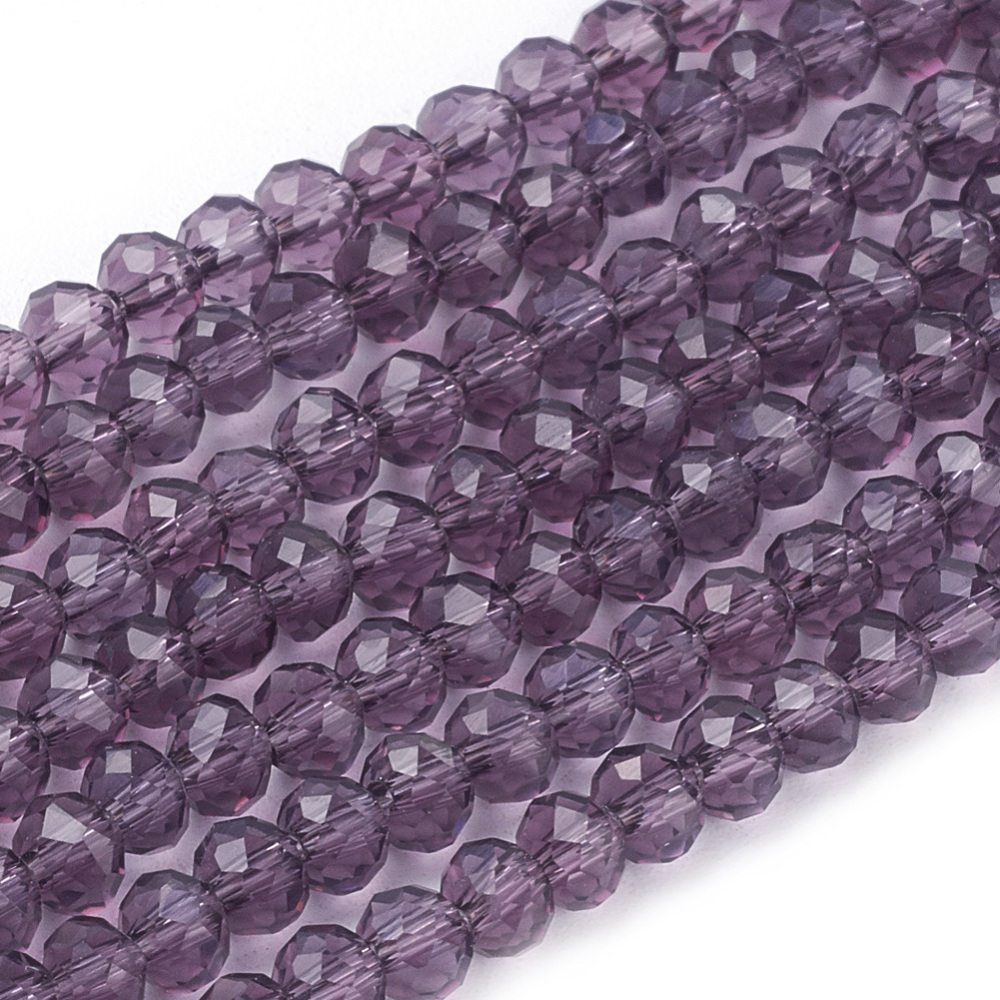 PandaHall Transparent Glass Bead Strands, Faceted, Rondelle, Indigo, 4x3mm, Hole: 1mm; about 149pcs/strand, 18.1" Glass Rondelle Purple