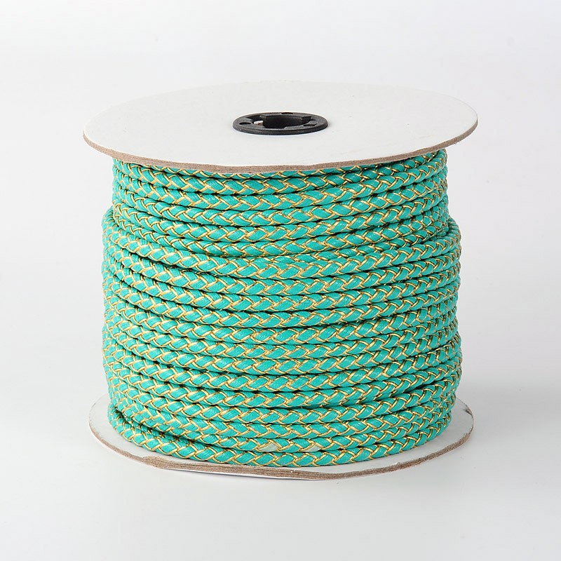 PandaHall Korean Braided PU Leather Cord, Turquoise, 5mm; about 50yards/roll Imitation Leather Braided Green