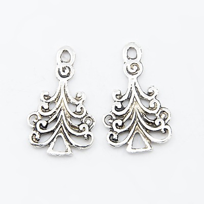 PandaHall Tibetan Style Pendants, Lead Free, Christmas Tree, Antique Silver, 23mm long, 14mm wide, 2mm thick, hole: 2mm Alloy Tree