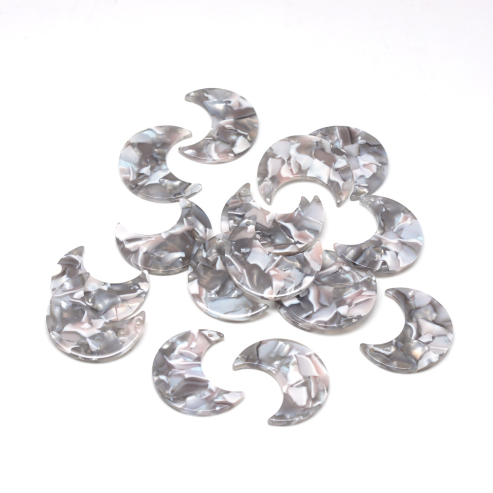 PandaHall Cellulose Acetate(Resin) Pendants, Moon, Gray, 29.5x24.5x2.5mm, Hole: 1.5mm Cellulose Acetate Moon Gray