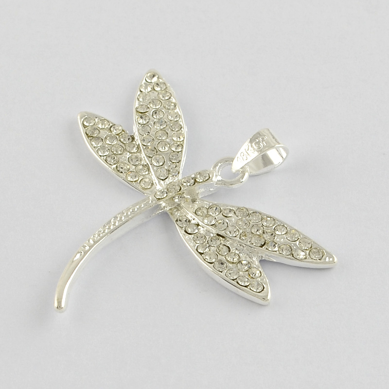 PandaHall Dragonfly Alloy Grade A Rhinestone Pendants, Silver Metal Color, Crystal, 37x31x2mm, Hole: 5x4mm Alloy+Rhinestone Dragonfly