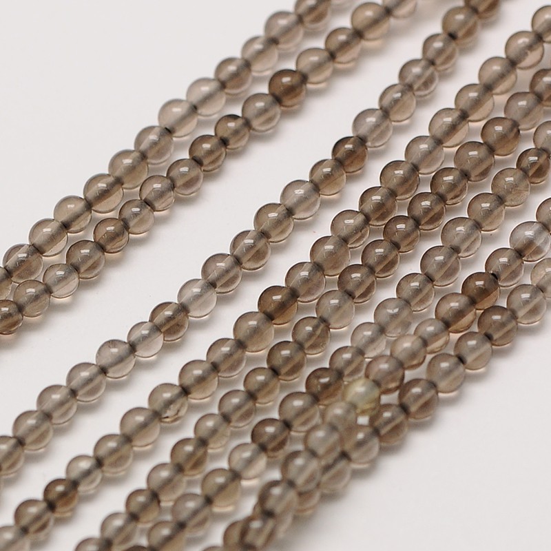 PandaHall Natural Smoky Quartz Round Bead Strands, 2mm, Hole: 0.8mm; about 184pcs/strand, 16" Smoky Quartz Round
