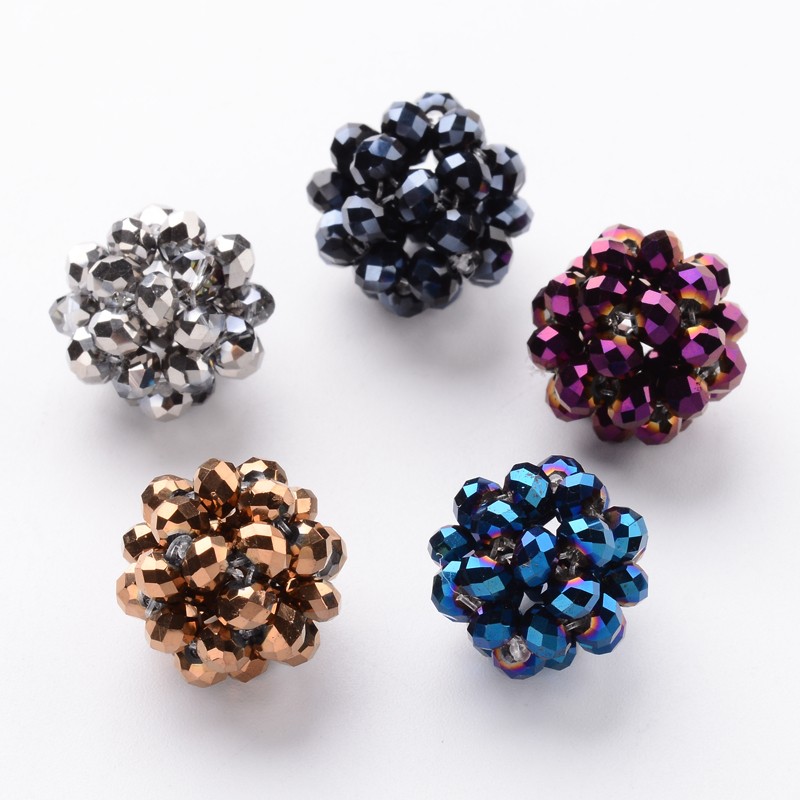 PandaHall Hand Knitting Electroplate Glass Cluster Beads, Faceted Round, Mixed Color, 14~16mm, Hole: 2~3mm Glass Round Multicolor