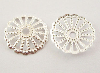 PandaHall Bead Caps, Iron, Silver Color, about 13mm in diameter, 2mm thick, hole: 2mm Iron Silver