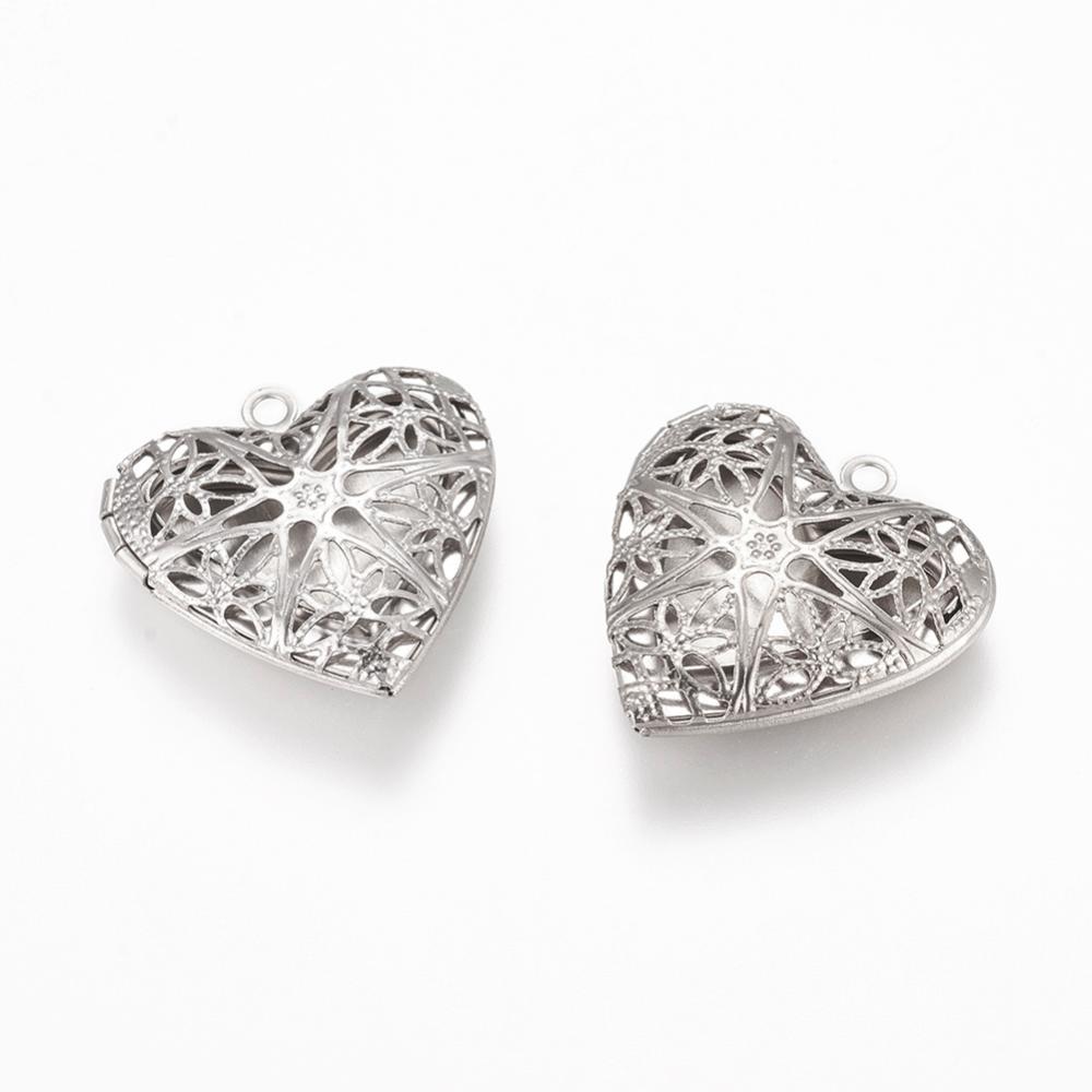 PandaHall 304 Stainless Steel Diffuser Locket Pendants, Photo Frame Charms for Necklaces, Heart, Stainless Steel Color, 26x25.5x7mm, Hole...