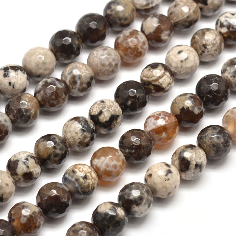 PandaHall Dyed Natural Agate Faceted Round Beads Strands, Camel, 10mm, Hole: 1mm; about 38pcs/strand, 15" Natural Agate Round Brown