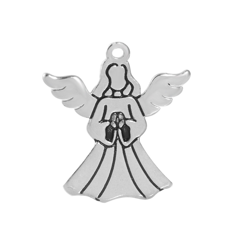 PandaHall 304 Stainless Steel Enamel Pendants, Angel, Black, 22x18x1mm, Hole: 1mm Stainless Steel+Enamel Angel & Fairy Black