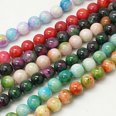 PandaHall Jade Beads Strands, Natural White Jade, Dyed, Round, Mixed Color, 12mm, Hole: 1.5mm; about 33pcs/strand, 15.7" White Jade Round...
