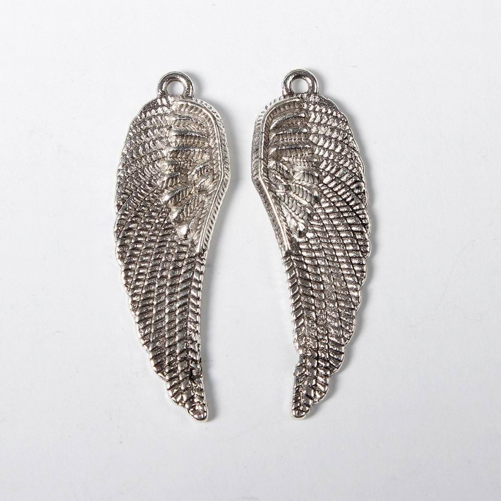 PandaHall Metal Alloy Pendants, Lead Free and Cadmium Free & Nickel Free, Wings, Antique Silver, 37x12x2mm, Hole: 1.5mm Alloy Wing