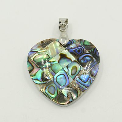 PandaHall Abalone/Paua Shell Pendants, with Brass Findings, Mosaic Pattern, Heart, Platinum Metal Color, Colorful, 30x30x10mm Hole: 4x7mm...