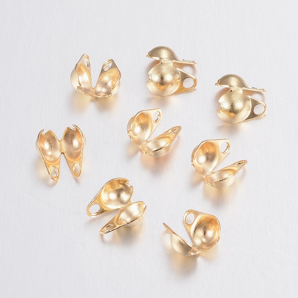 PandaHall 304 Stainless Steel Bead Tips, Golden, 6x4x3mm, Hole: 1mm; Inner Diameter: 3.5mm Stainless Steel