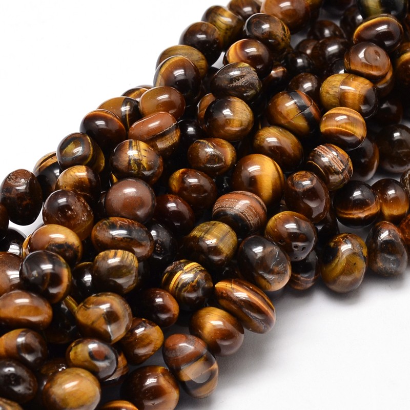 PandaHall Natural Tiger Eye Gemstone Nuggets Bead Strands, 6~10x9~12x8~10mm, Hole: 1mm; about 15.3"~15.7" Tiger Eye Nuggets