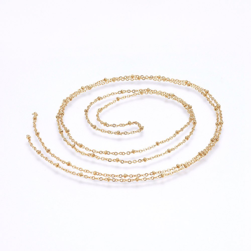 PandaHall 304 Stainless Steel Cable Chains, Soldered, with Round Beads, Golden, 1.6mm Stainless Steel