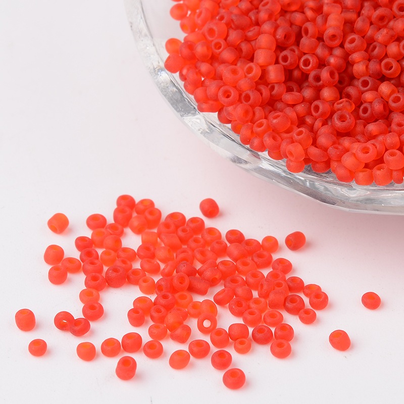 PandaHall 12/0 Frosted Round Glass Seed Beads, Red, Size: about 2mm in diameter, hole:1mm, about 3304pcs/50g Glass Red