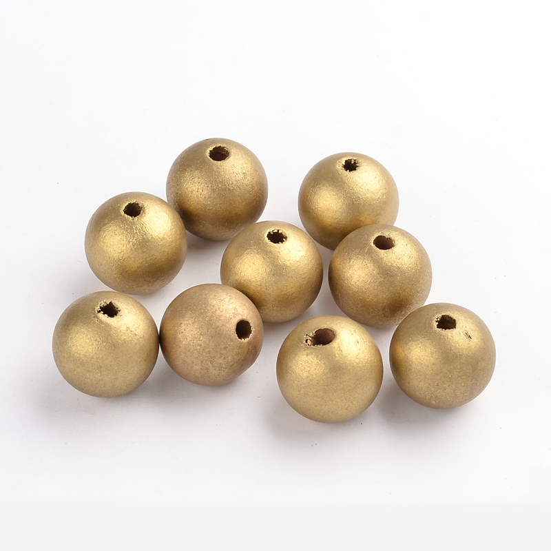 PandaHall Wood Beads, Round, Lead Free, Dyed, Golden, 24-25mm in diameter, hole: 5mm Wood Round Gold