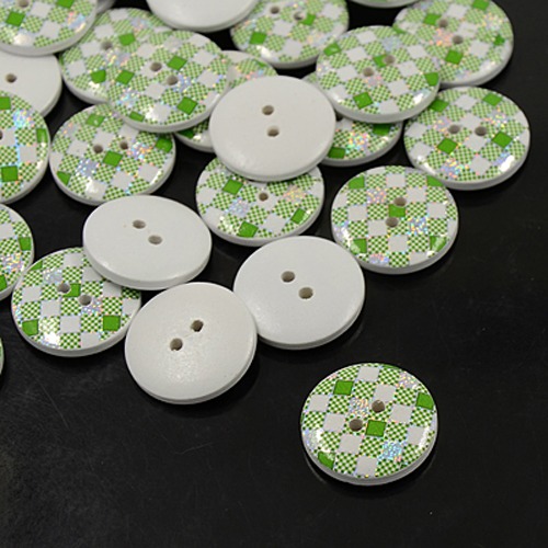 PandaHall Printed Wooden Buttons, 2-Hole, Dyed, Flat Round, Colorful, 20x4mm, Hole: 2mm Wood Flat Round
