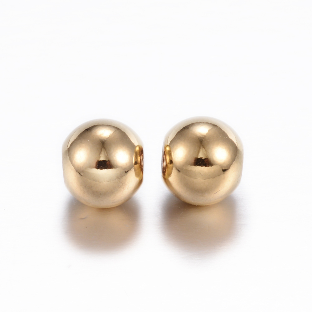 PandaHall 304 Stainless Steel Beads, Round, Golden, 10x9mm, Hole: 3.5mm Stainless Steel Round
