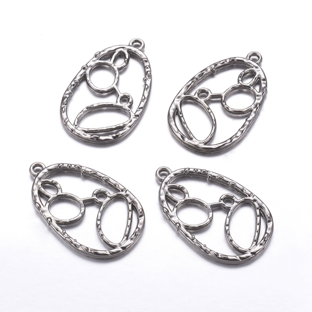 PandaHall Alloy Pendants, Drop, Gunmetal, Lead Free & Cadmium Free & Nickel Free, about 34mm long, 21mm wide, 2mm thick, hole: 2mm Alloy...
