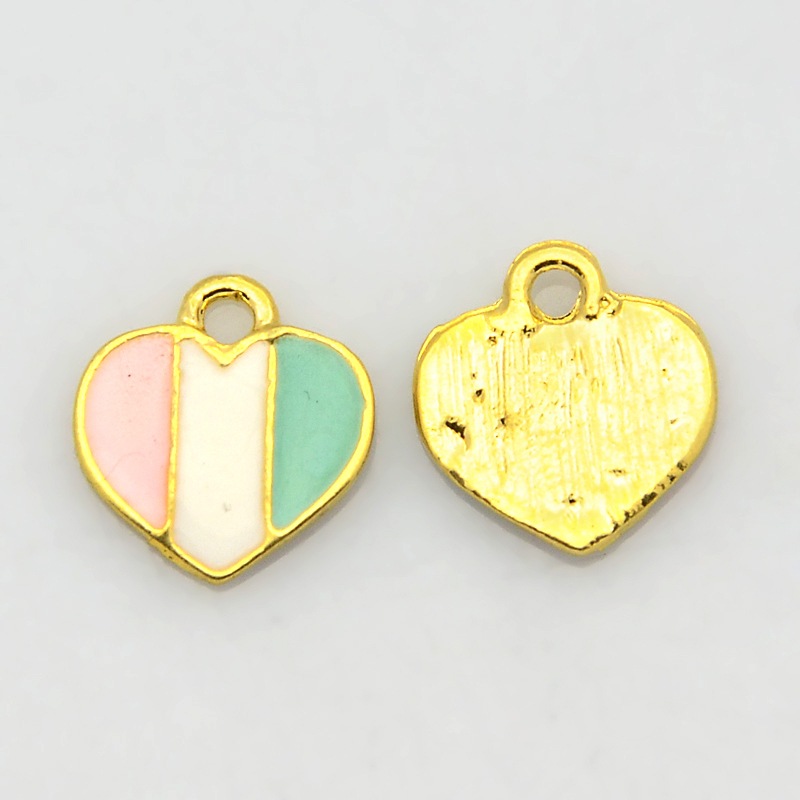 PandaHall Golden Tone Alloy Enamel Pendants, Heart Charms, Colorful, 12x12x1mm, Hole: 2mm Alloy+Enamel Heart