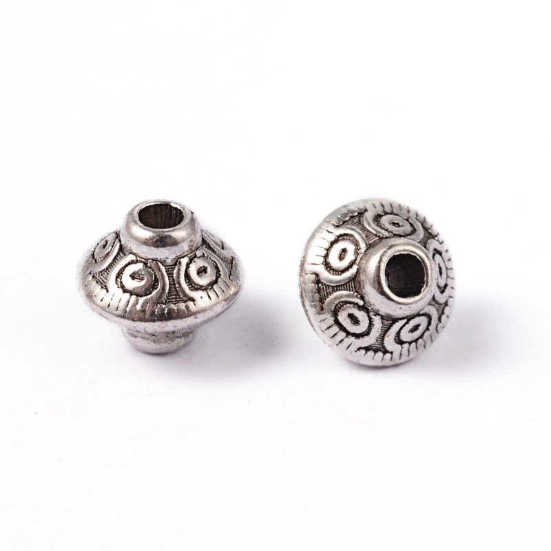 PandaHall Tibetan Style Bead Spacers, Lead Free & Cadmium Free, Bicone, Antique Silver, 6.5x6.5mm, Hole: 1mm Alloy Bicone