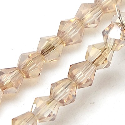 PandaHall Electroplate Imitation Opalite Glass Beads Strands, Half Plated, Faceted, Bicone, BurlyWood, 3x3mm, Hole: 1mm; about 150pcs/strand...